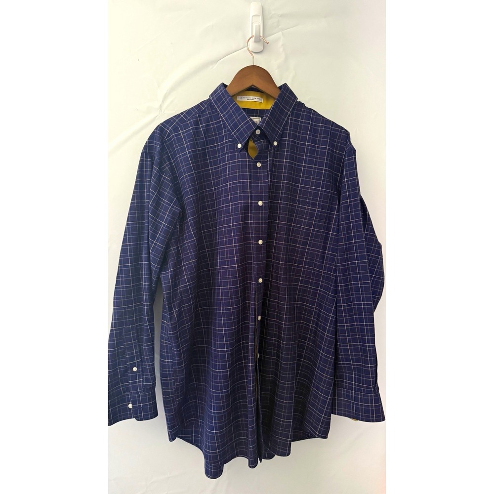 Paul Fredrick Classic Fit Cotton Blue Check Dress Shirt 17.5 34 Non-Iron